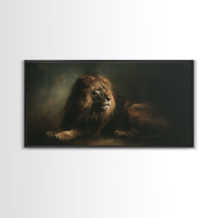 Royal Lion Portrait Framed Canvas Print, Baroque Art, Textured Painting, Living Room Decor, Fine Art, Ornate, Printable Art, BAO-2x1-85