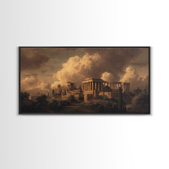 Classical Ruins Beneath a Dramatic Sky Framed Canvas Print, Baroque Art, Living Room Wall Art, Living Room Decor, Ornate, BAO-2x1-87