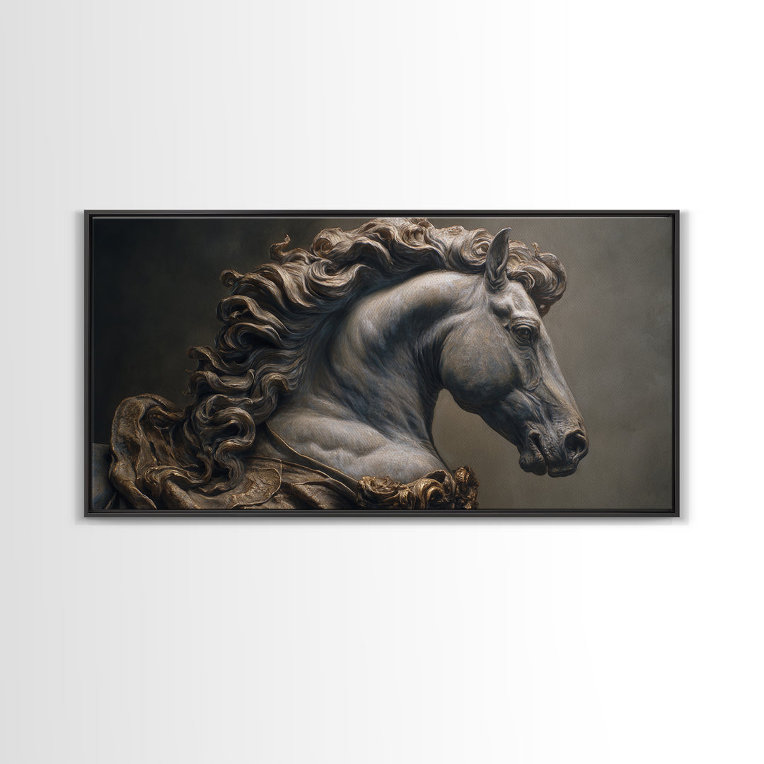 Dramatic Horse Portrait Framed Canvas Print, Baroque Art, 3d Wall Art, Living Room Decor, Oil Painting, Ornate, BAO-2x1-92