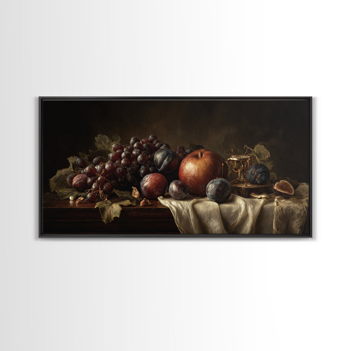 Dramatic Fruit Still Life Canvas Print, Baroque Art, Minimalist Decor, Living Room Decor, Fine Art, Ornate, Whimsical Decor, BAO-2x1-93