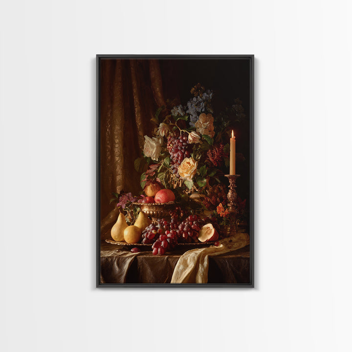 Lavish Banquet Fruit Composition Framed Canvas Print, Baroque Art, Eclectic Wall Art, Living Room Decor, Fine Art, Ornate, BAO-2x3-100