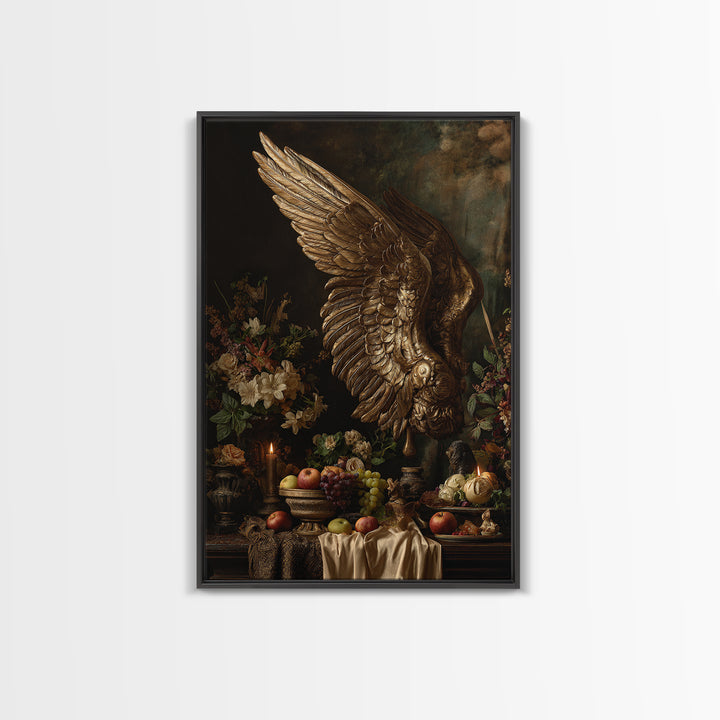 Gilded Angel Wings Emerging from Storm Clouds Canvas Print, Baroque Art, Baroque, Living Room Decor, Oil Painting, Ornate, BAO-2x3-14