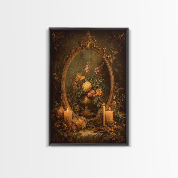 Ornate Gold Frame Illusion Around a Botanical Framed Canvas Print, Baroque Art, Modern Decor, Living Room Decor, Ornate, BAO-2x3-17