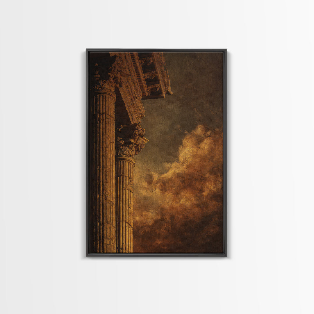 Classical Ruins Beneath a Dramatic Sky Framed Canvas Print, Baroque Art, Oil Painting, Living Room Decor, Fine Art, Ornate, BAO-2x3-3