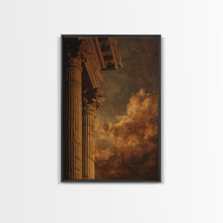 Classical Ruins Beneath a Dramatic Sky Framed Canvas Print, Baroque Art, Oil Painting, Living Room Decor, Fine Art, Ornate, BAO-2x3-3