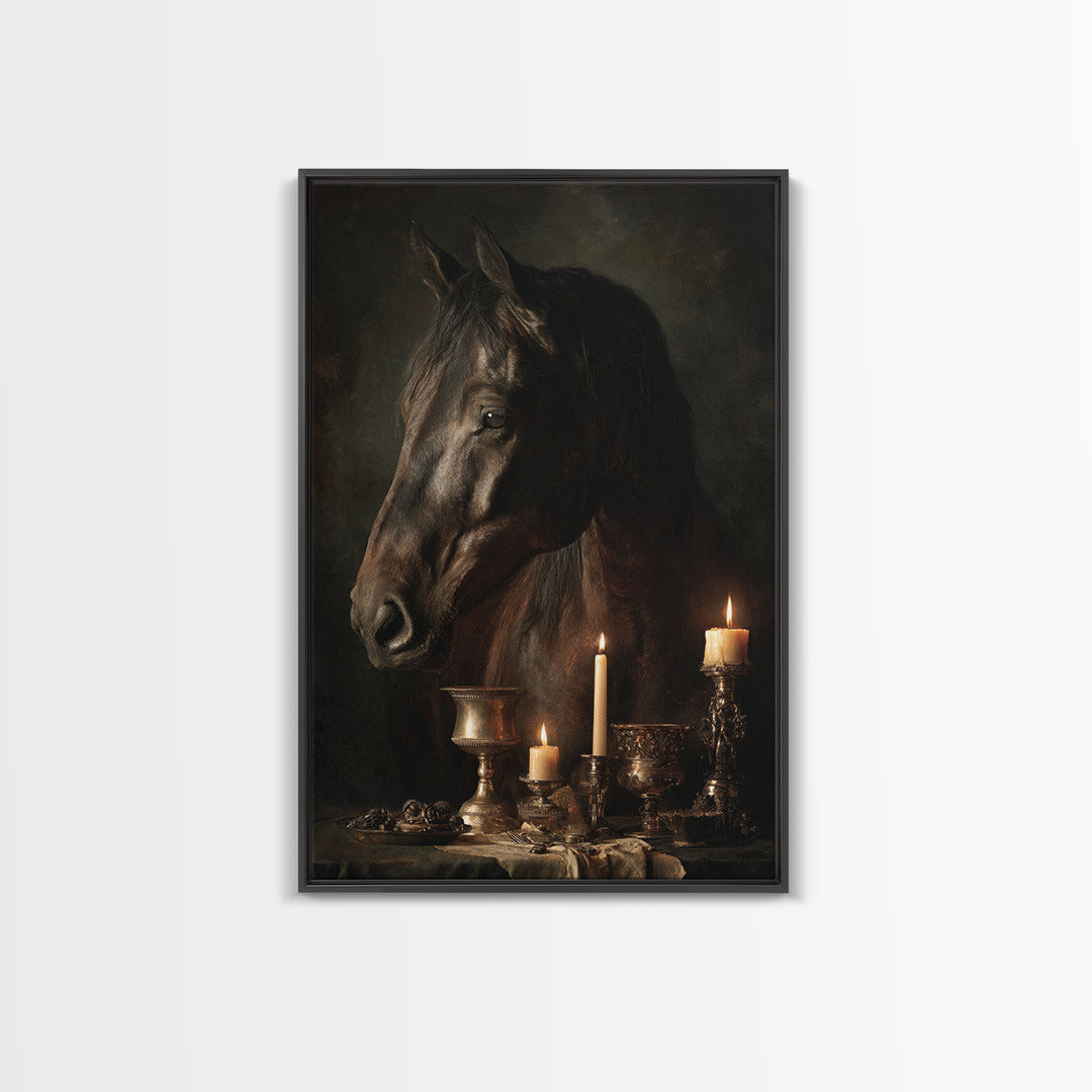 Dramatic Horse Portrait Canvas Print, Baroque Art, Printable Art, Living Room Decor, Ornate, Gallery Wall, Dark Academia Art, BAO-2x3-32