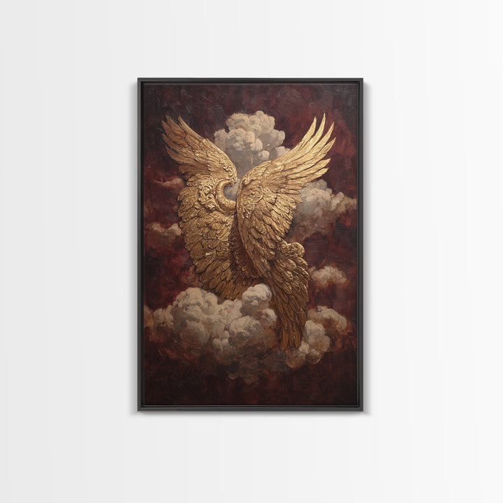 Gilded Angel Wings Emerging from Storm Clouds Framed Canvas Print, Baroque Art, Modern Decor, Living Room Decor, Ornate, BAO-2x3-38