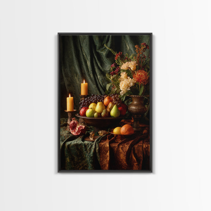 Lavish Banquet Fruit Composition Framed Canvas Print, Baroque Art, Eclectic Wall Art, Living Room Decor, Fine Art, Ornate, BAO-2x3-4