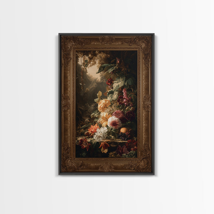 Ornate Gold Frame Illusion Around a Botanical Framed Canvas Print, Baroque Art, Modern Decor, Living Room Decor, Ornate, BAO-2x3-41