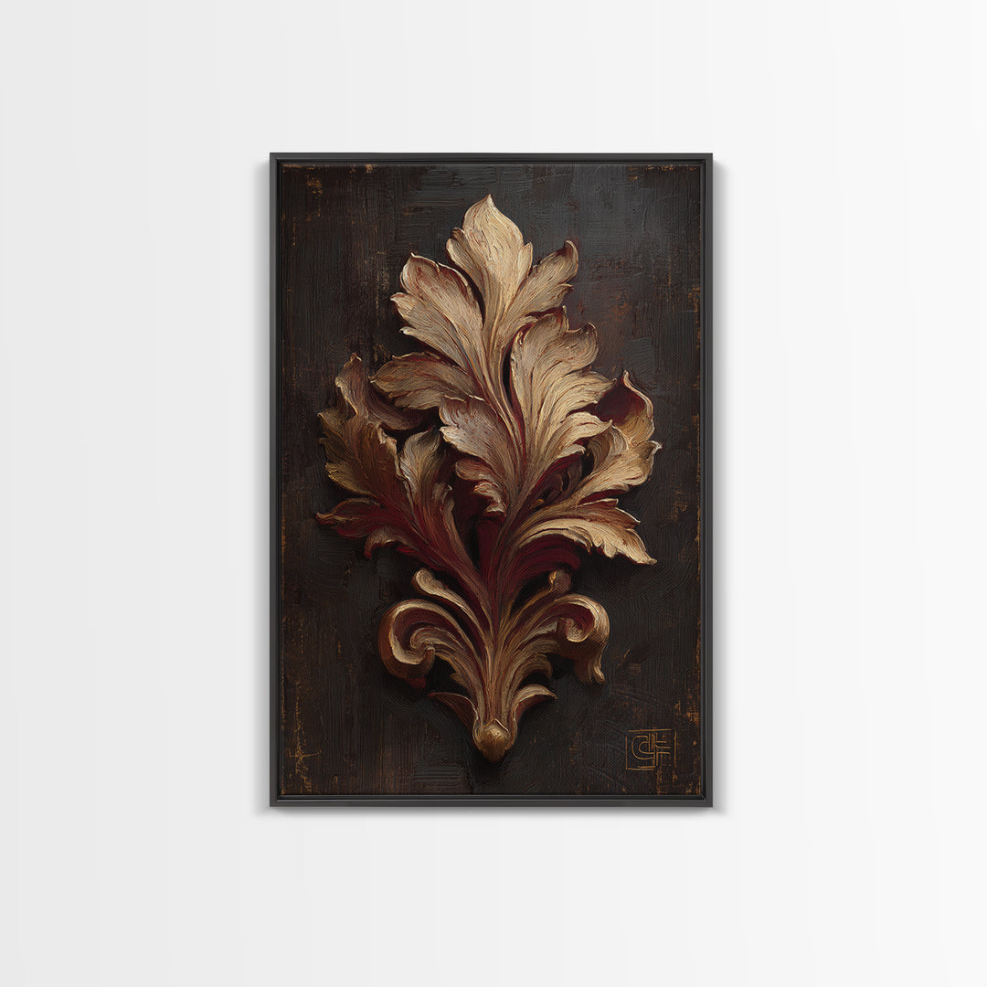 Carved Acanthus Leaf Ornament Study Framed Canvas Print, Baroque Art, Maximalist Decor, Living Room Decor, Fine Art, Ornate, BAO-2x3-47