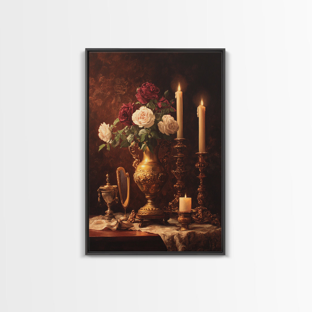 Golden Harp and Roses Canvas Print, Baroque Art, Gallery Decor, Living Room Decor, Fine Art, Ornate, Minimalist Decor, BAO-2x3-50