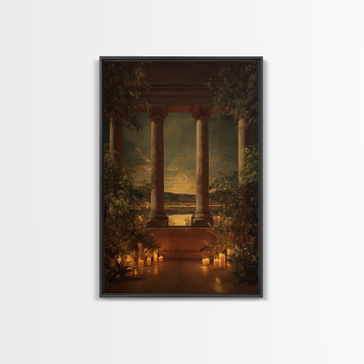 Classical Ruins Beneath a Dramatic Sky Framed Canvas Print, Baroque Art, Room Decor Aesthetic, Living Room Decor, Oil Painting, BAO-2x3-51