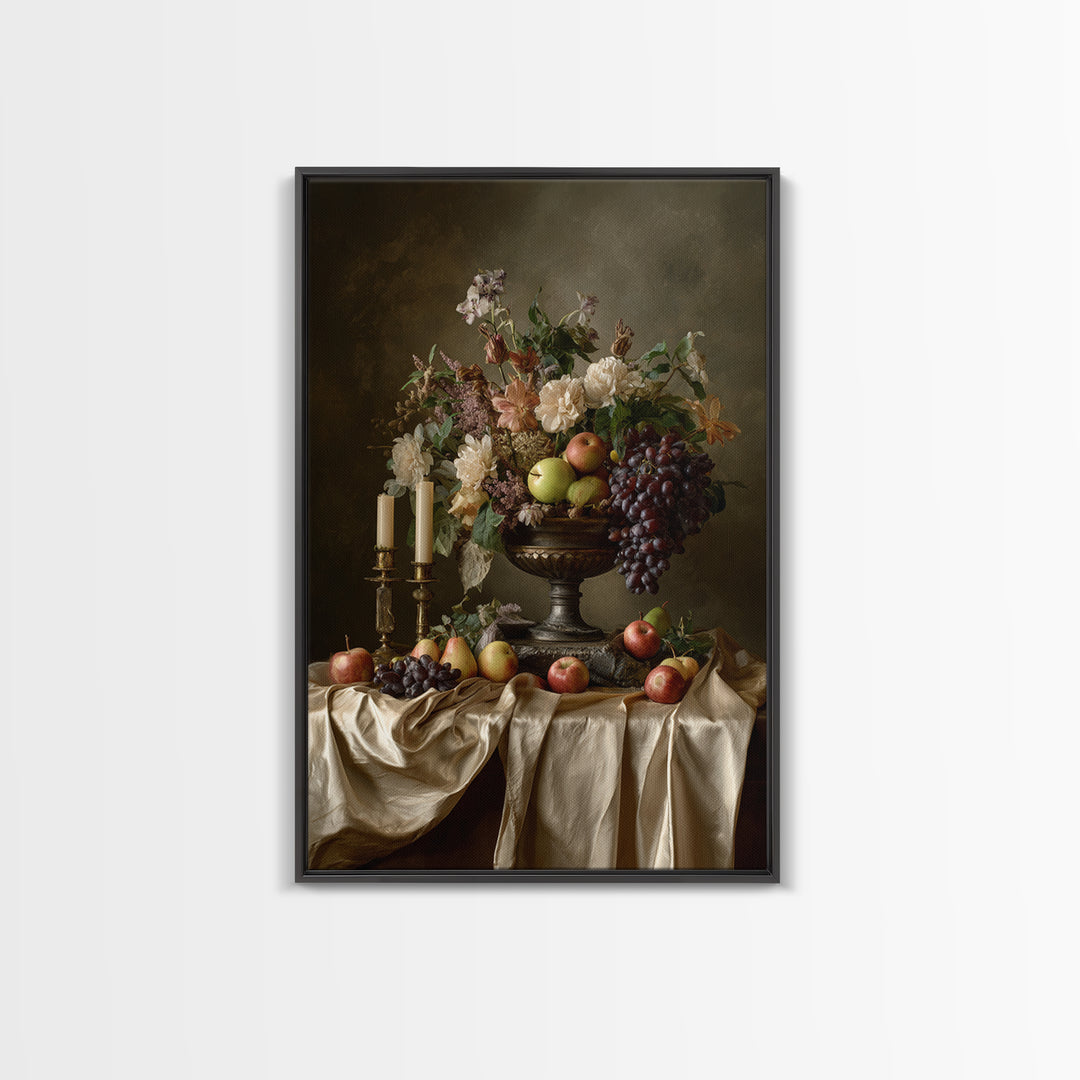 Lavish Banquet Fruit Composition Framed Canvas Print, Baroque Art, Eclectic Wall Art, Living Room Decor, Fine Art, Ornate, BAO-2x3-52