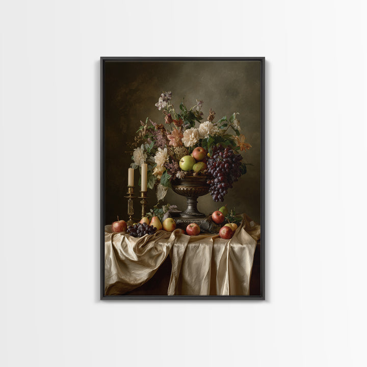 Lavish Banquet Fruit Composition Framed Canvas Print, Baroque Art, Eclectic Wall Art, Living Room Decor, Fine Art, Ornate, BAO-2x3-52