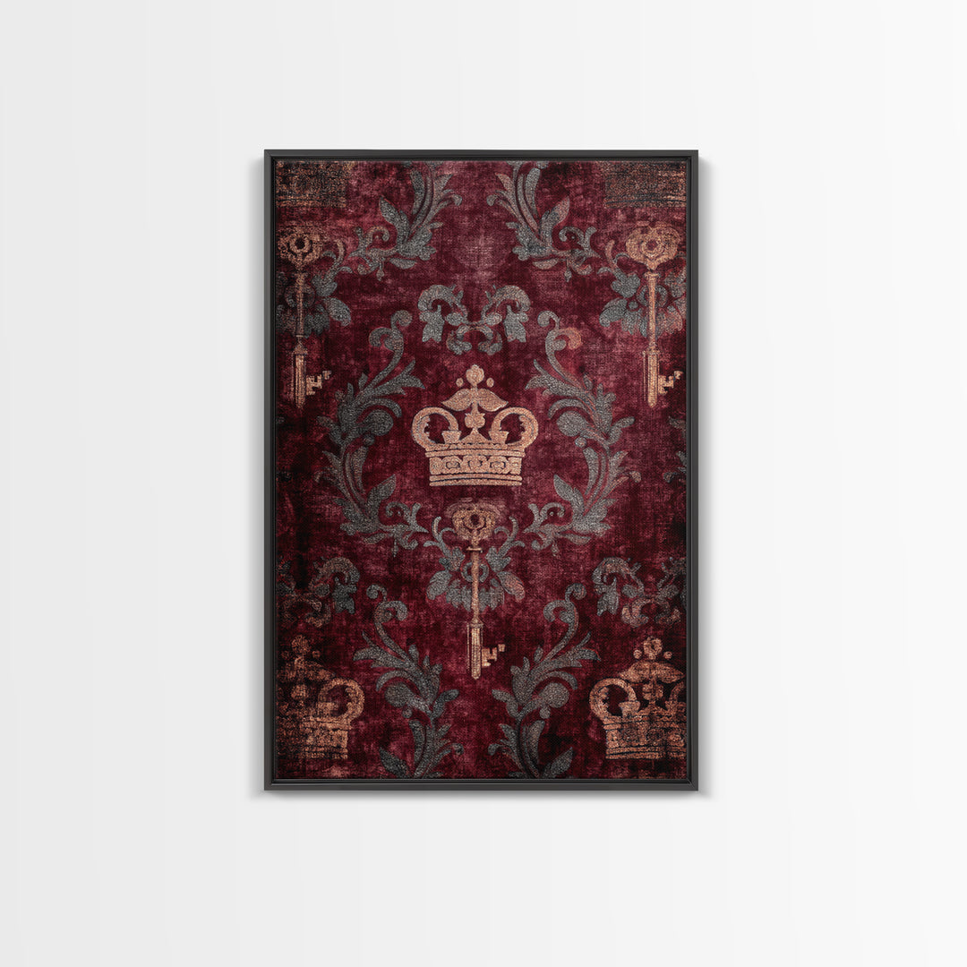 Dark Red Velvet Framed Canvas Print, Baroque Art, Eclectic Wall Art, Living Room Decor, Fine Art, Ornate, Gallery Decor, BAO-2x3-55