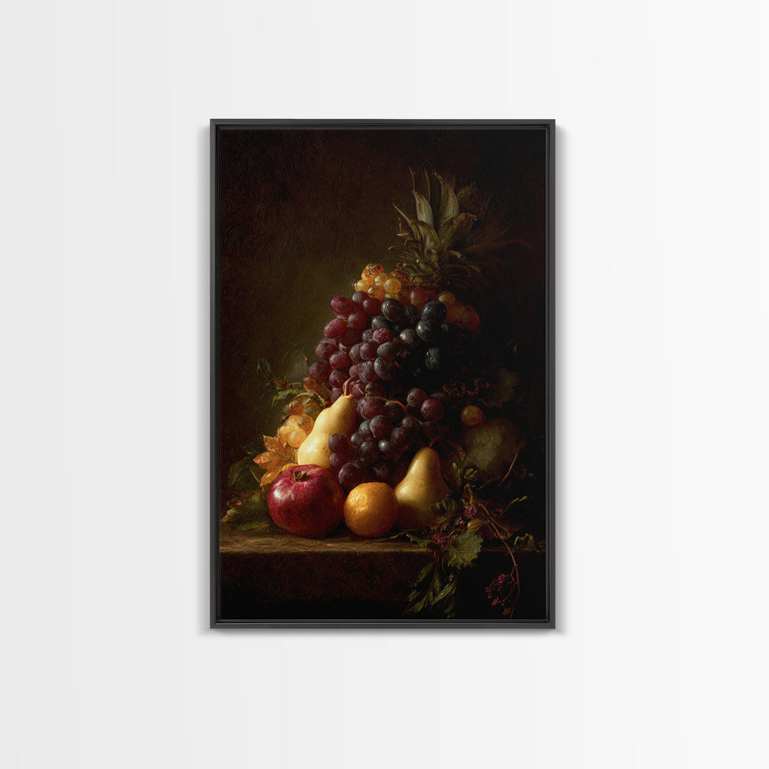 Dramatic Fruit Still Life Canvas Print, Baroque Art, Minimalist Decor, Living Room Decor, Oil Painting, Ornate, Whimsical Decor, BAO-2x3-57