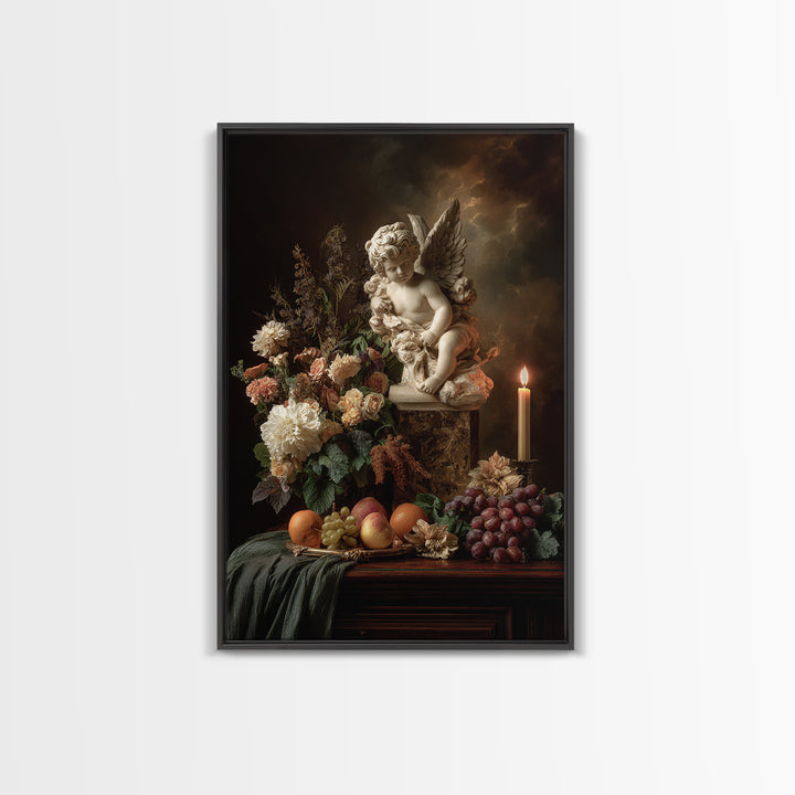 Ornate Cherub Figure Surrounded by Clouds and Canvas Print, Baroque Art, Luxury Decor, Living Room Decor, Fine Art, Ornate, BAO-2x3-58