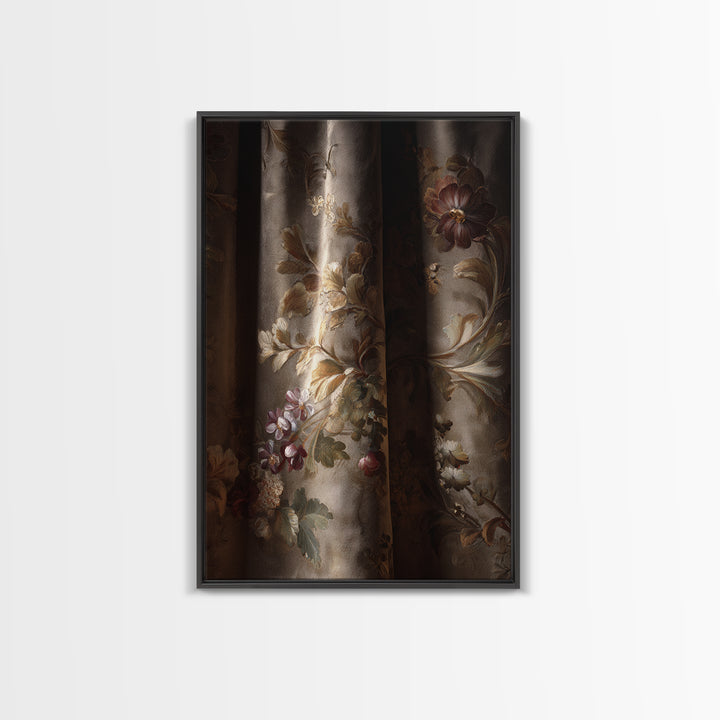 Velvet Drapery with Pearls Flowers and Candlelight Canvas Print, Baroque Art, Maximalist Wall Art, Living Room Decor, Ornate, BAO-2x3-59