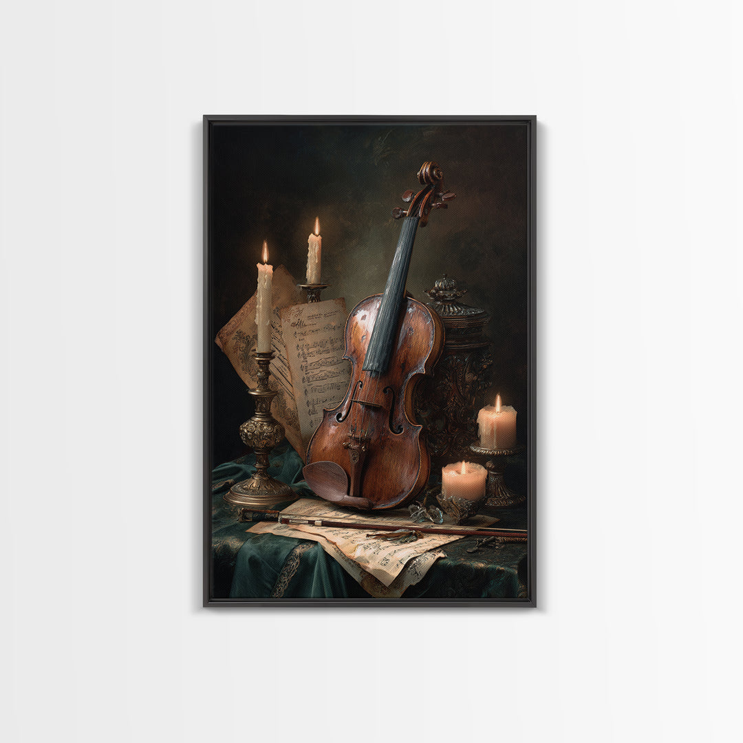 Baroque Violin and Sheet Music Still Life Canvas Print, Baroque Art, Art Nouveau Decor, Living Room Decor, Fine Art, Ornate, BAO-2x3-67