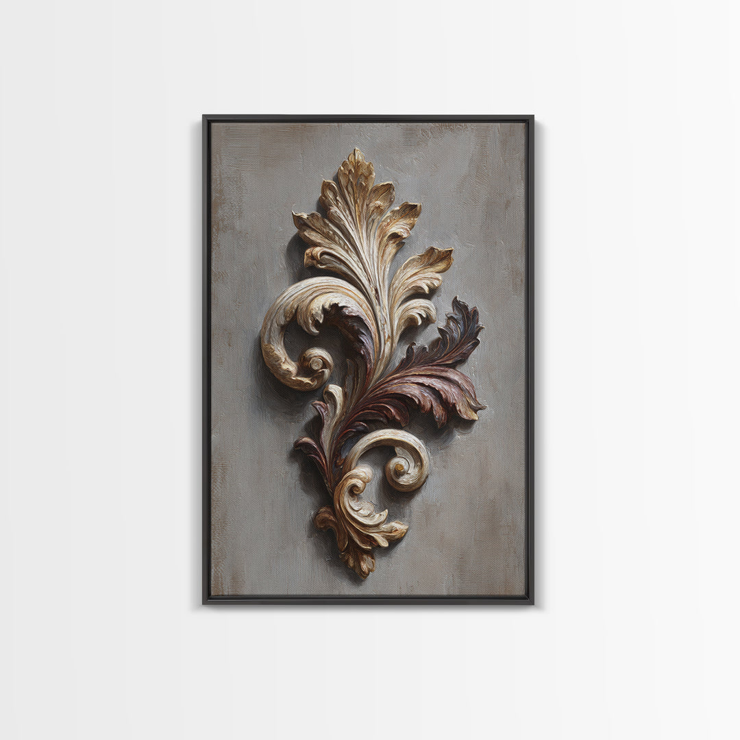 Carved Acanthus Leaf Ornament Study Canvas Print, Baroque Art, Baroque, Living Room Decor, Oil Painting, Ornate, BAO-2x3-71