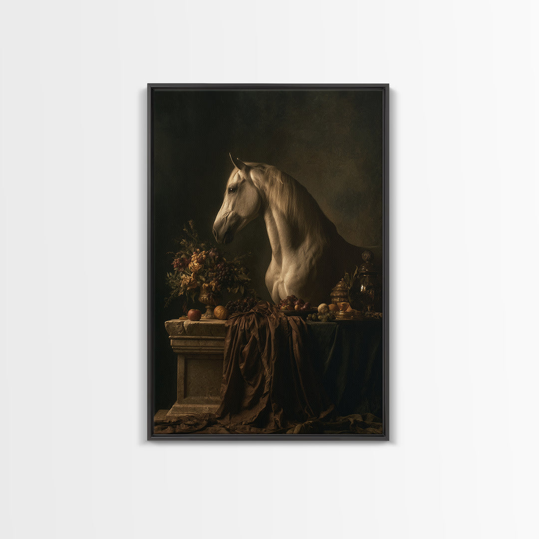 Dramatic Horse Portrait Framed Canvas Print, Baroque Art, Living Room Decor, Oil Painting, Ornate, Living Room Wall Art, BAO-2x3-8