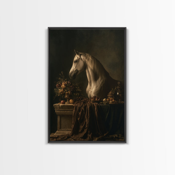 Dramatic Horse Portrait Framed Canvas Print, Baroque Art, Living Room Decor, Oil Painting, Ornate, Living Room Wall Art, BAO-2x3-8