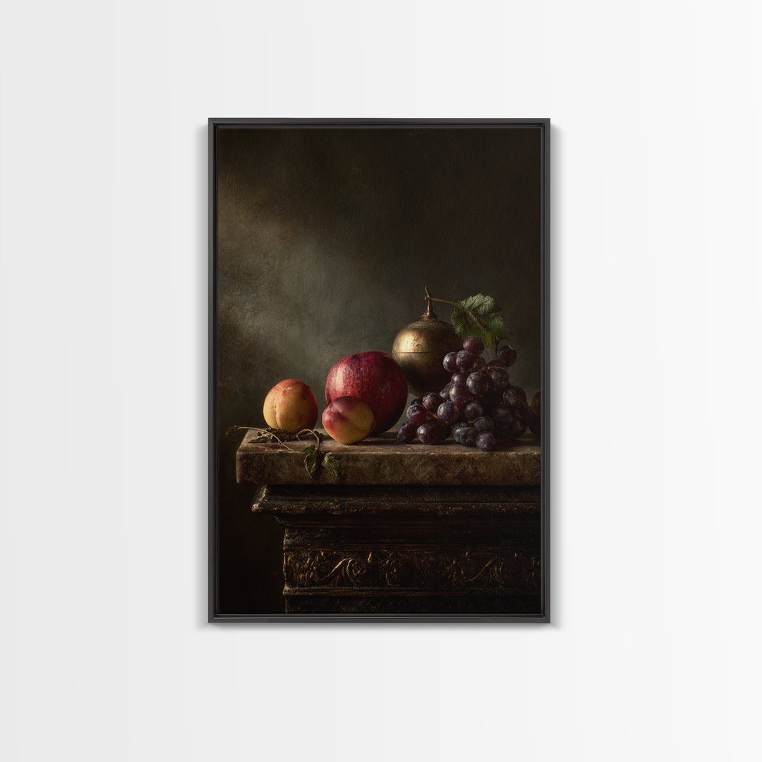 Dramatic Fruit Still Life Canvas Print, Baroque Art, Minimalist Decor, Living Room Decor, Oil Painting, Ornate, Whimsical Decor, BAO-2x3-81