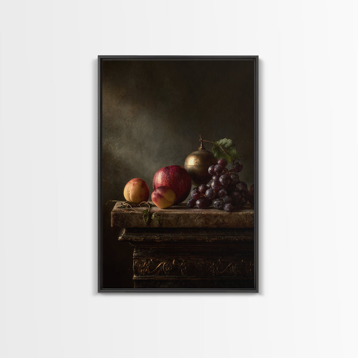 Dramatic Fruit Still Life Canvas Print, Baroque Art, Minimalist Decor, Living Room Decor, Oil Painting, Ornate, Whimsical Decor, BAO-2x3-81