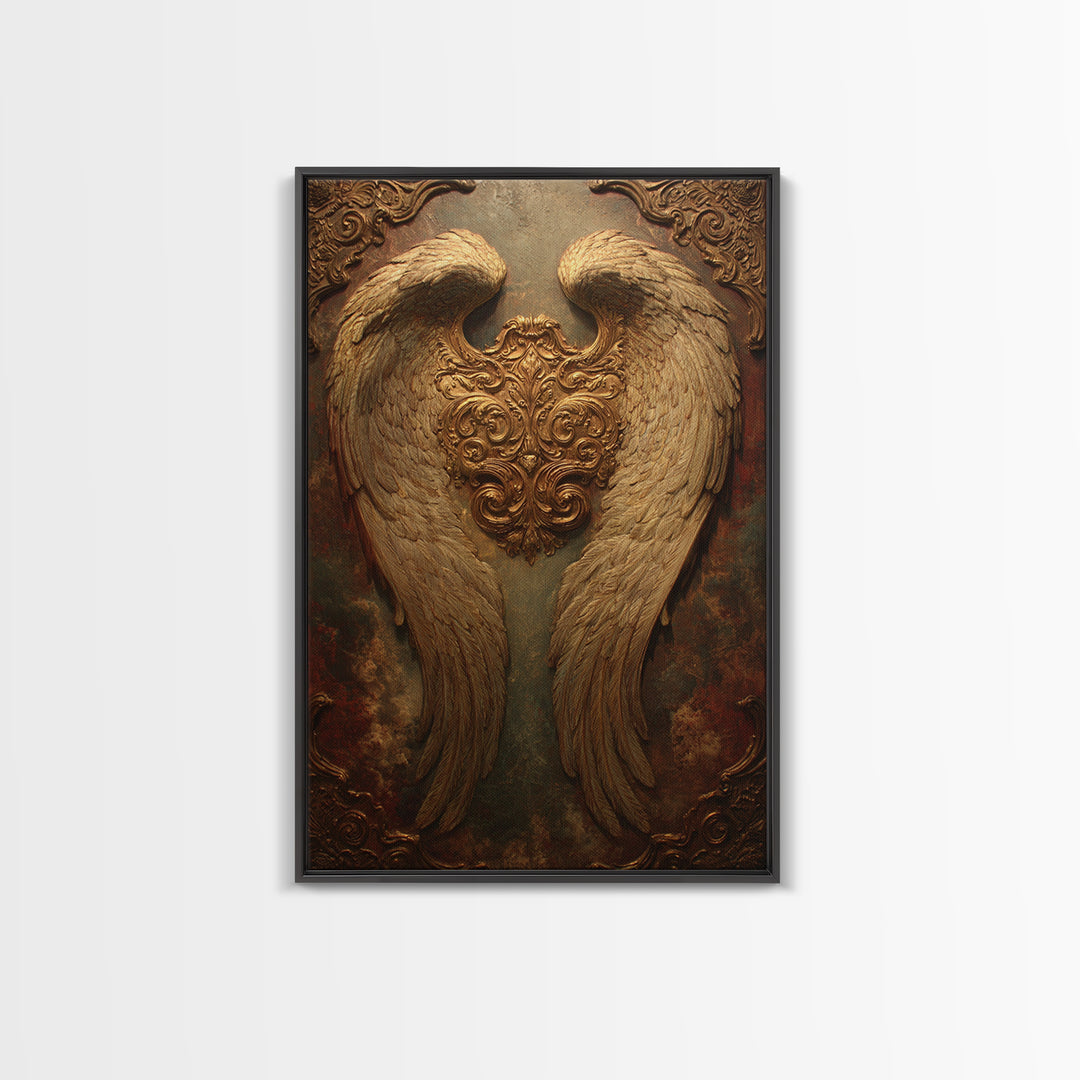 Gilded Angel Wings Emerging from Storm Clouds Canvas Print, Baroque Art, Art Print, Living Room Decor, Abstract Art, Ornate, BAO-2x3-86