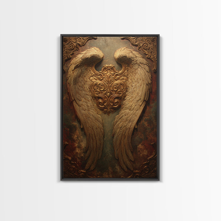 Gilded Angel Wings Emerging from Storm Clouds Canvas Print, Baroque Art, Art Print, Living Room Decor, Abstract Art, Ornate, BAO-2x3-86