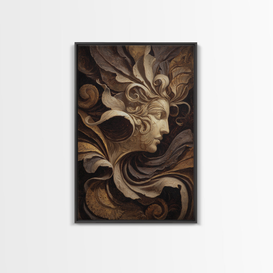 Mythic Goddess Figure Framed Canvas Print, Baroque Art, Textured Painting, Living Room Decor, Fine Art, Ornate, Printable Art, BAO-2x3-94