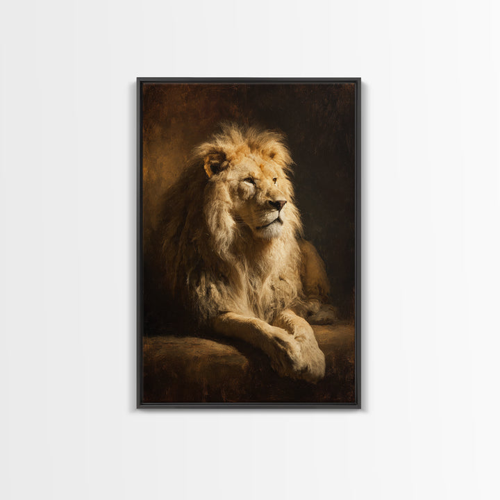 Royal Lion Portrait Framed Canvas Print, Baroque Art, Textured Painting, Living Room Decor, Oil Painting, Ornate, Printable Art, BAO-2x3-97