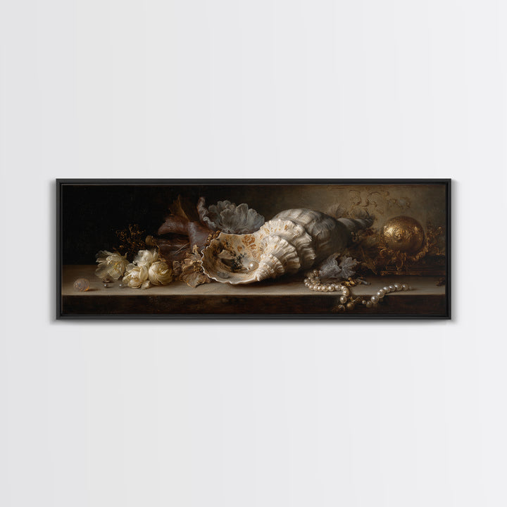 Ornamental Shell and Pearl Composition Canvas Print, Baroque Art, Gallery Wall, Living Room Decor, Ornate, Neutral Decor, BAO-3x1-14