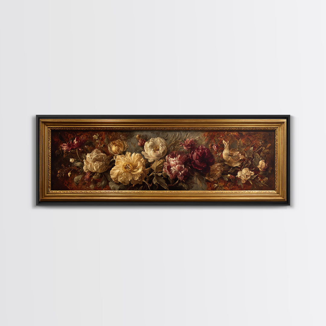 Ornate Gold Frame Illusion Around a Botanical Canvas Print, Baroque Art, Canvas, Living Room Decor, Fine Art, Ornate, BAO-3x1-25