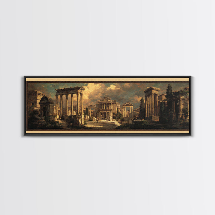 Classical Ruins Beneath a Dramatic Sky Canvas Print, Baroque Art, Wall Decor, Living Room Decor, Fine Art, Ornate, BAO-3x1-35
