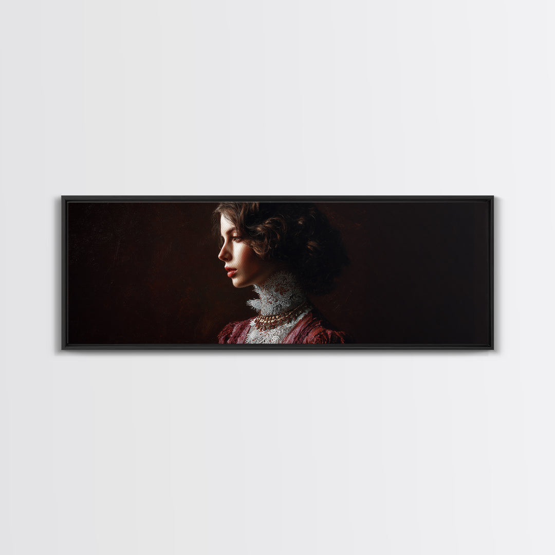 Classical Portrait with Lace Collar and Jewel Framed Canvas Print, Baroque Art, Room Decor, Living Room Decor, Fine Art, Ornate, BAO-3x1-47