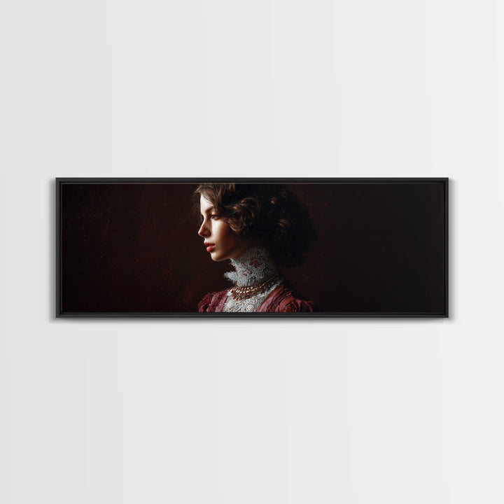 Classical Portrait with Lace Collar and Jewel Framed Canvas Print, Baroque Art, Room Decor, Living Room Decor, Fine Art, Ornate, BAO-3x1-47