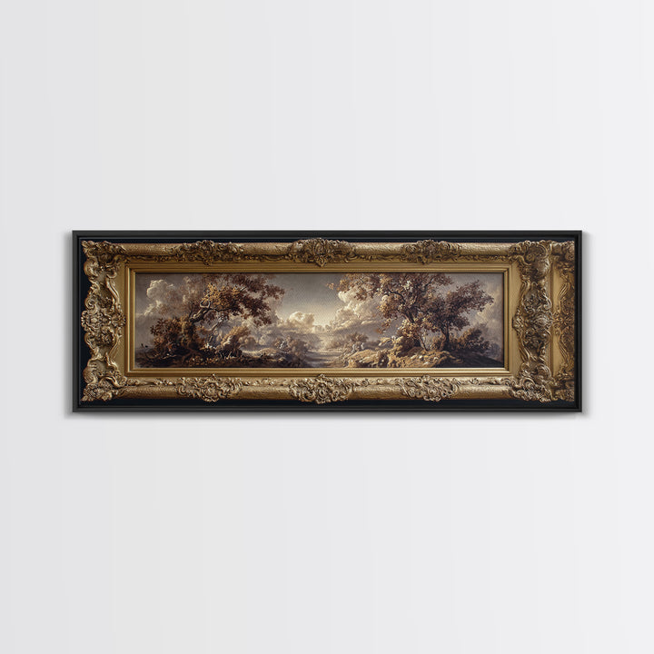 Ornate Gold Frame Illusion Around a Botanical Canvas Print, Baroque Art, Canvas, Living Room Decor, Fine Art, Ornate, BAO-3x1-49