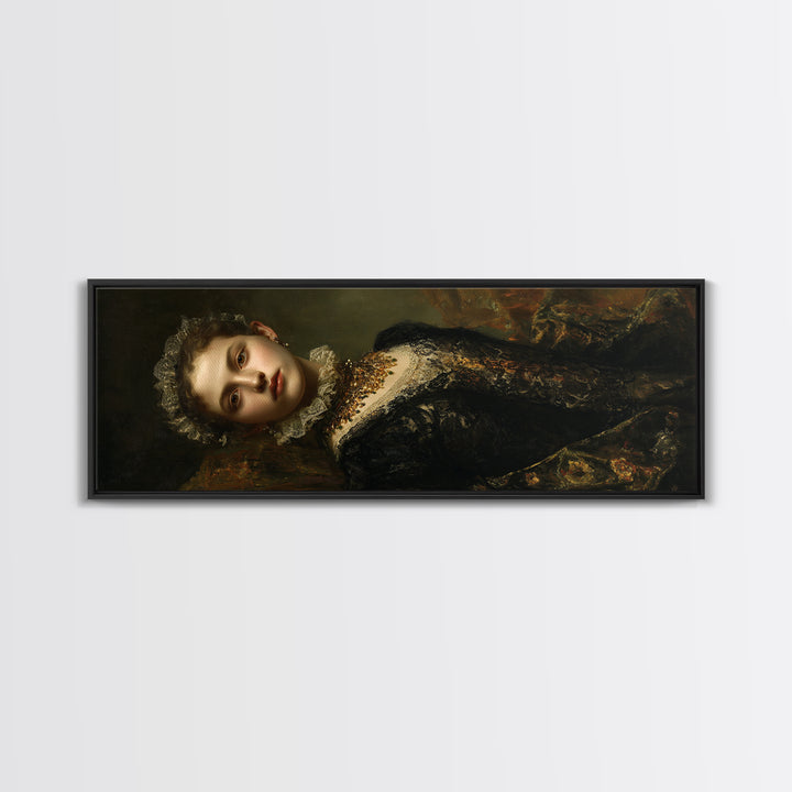 Classical Portrait with Lace Collar and Jewel Canvas Print, Baroque Art, Poster, Living Room Decor, Fine Art, Ornate, BAO-3x1-71