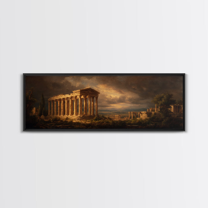 Classical Ruins Beneath a Dramatic Sky Canvas Print, Baroque Art, Minimalist Decor, Living Room Decor, Fine Art, Ornate, BAO-3x1-83