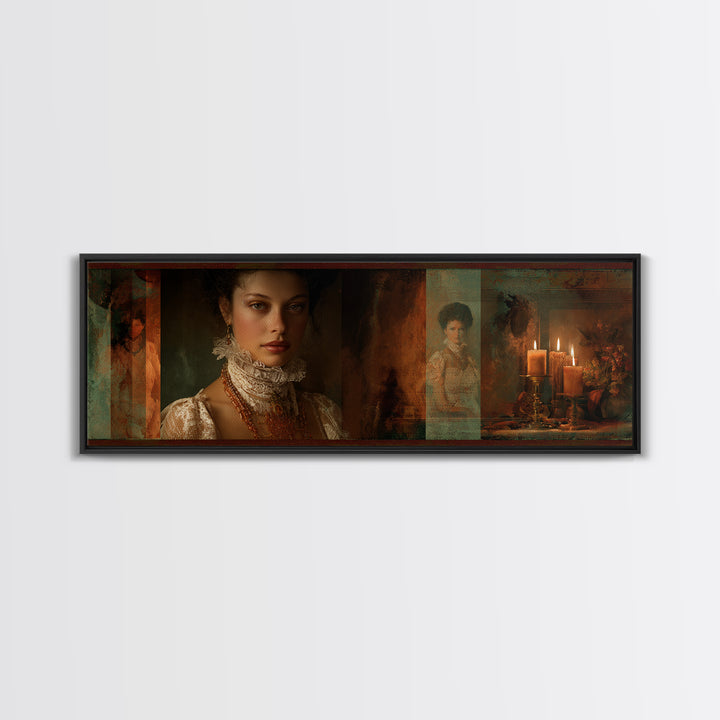 Classical Portrait with Lace Collar and Jewel Canvas Print, Baroque Art, Gallery Wall, Living Room Decor, Fine Art, Ornate, BAO-3x1-95