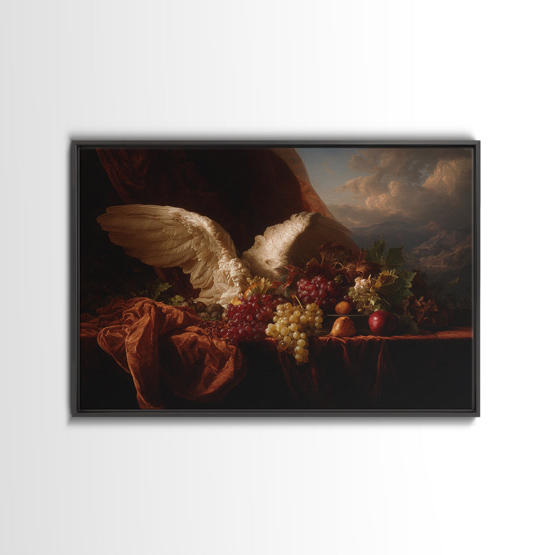 Gilded Angel Wings Emerging from Storm Clouds Framed Canvas Print, Baroque Art, Wall Art, Living Room Decor, Fine Art, Ornate, BAO-3x2-10