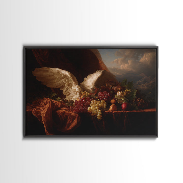 Gilded Angel Wings Emerging from Storm Clouds Framed Canvas Print, Baroque Art, Wall Art, Living Room Decor, Fine Art, Ornate, BAO-3x2-10