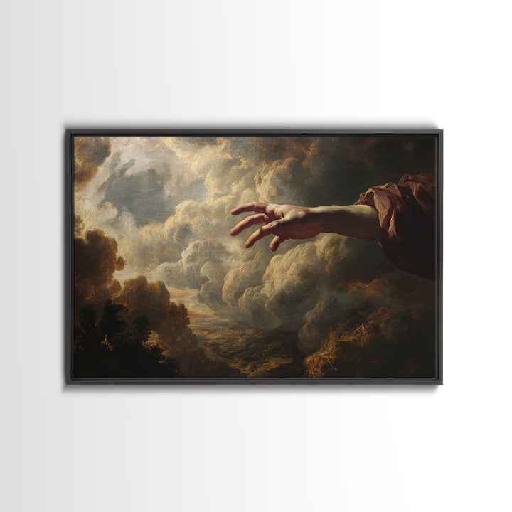 Angelic Hand Reaching Through Clouds Framed Canvas Print, Baroque Art, Painting, Living Room Decor, Abstract Art, Ornate, BAO-3x2-25