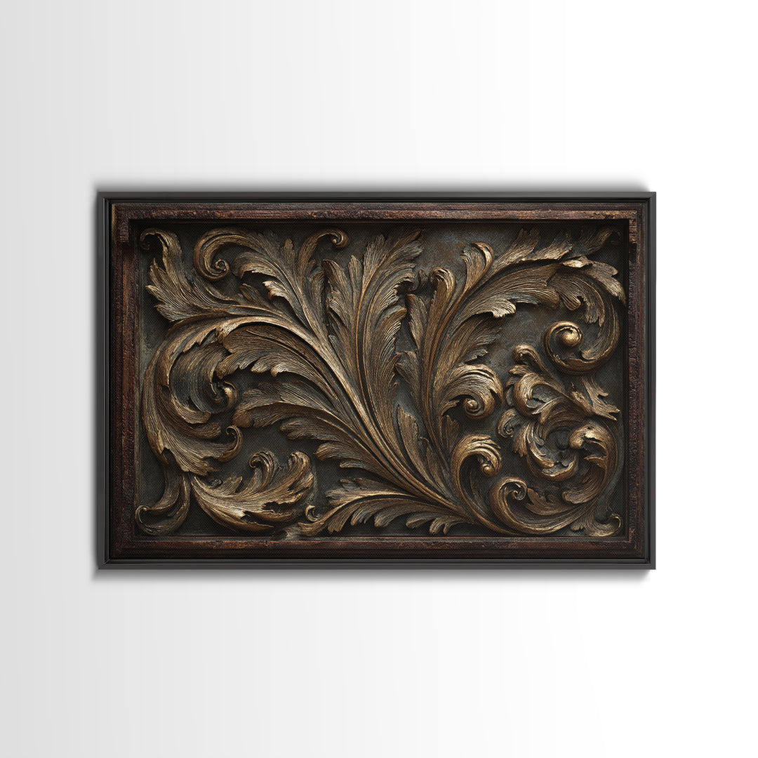 Carved Acanthus Leaf Ornament Study Canvas Print, Baroque Art, Canvas, Living Room Decor, Ornate, Room Decor Aesthetic, BAO-3x2-43