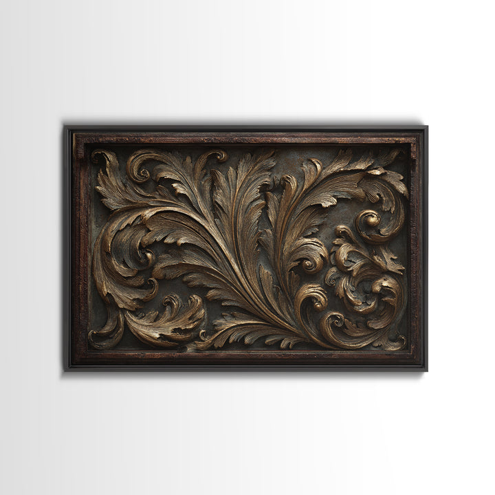 Carved Acanthus Leaf Ornament Study Canvas Print, Baroque Art, Canvas, Living Room Decor, Ornate, Room Decor Aesthetic, BAO-3x2-43