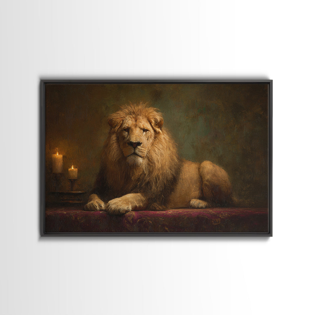 Royal Lion Portrait Framed Canvas Print, Baroque Art, Digital Wall Art, Living Room Decor, Fine Art, Ornate, Portrait Painting, BAO-3x2-45