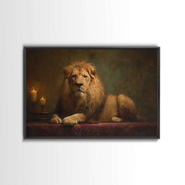 Royal Lion Portrait Framed Canvas Print, Baroque Art, Digital Wall Art, Living Room Decor, Fine Art, Ornate, Portrait Painting, BAO-3x2-45