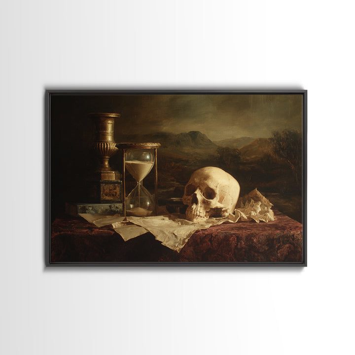 Skull and Hourglass Vanitas Still Life Canvas Print, Baroque Art, Printable Wall Art, Living Room Decor, Fine Art, Ornate, BAO-3x2-57