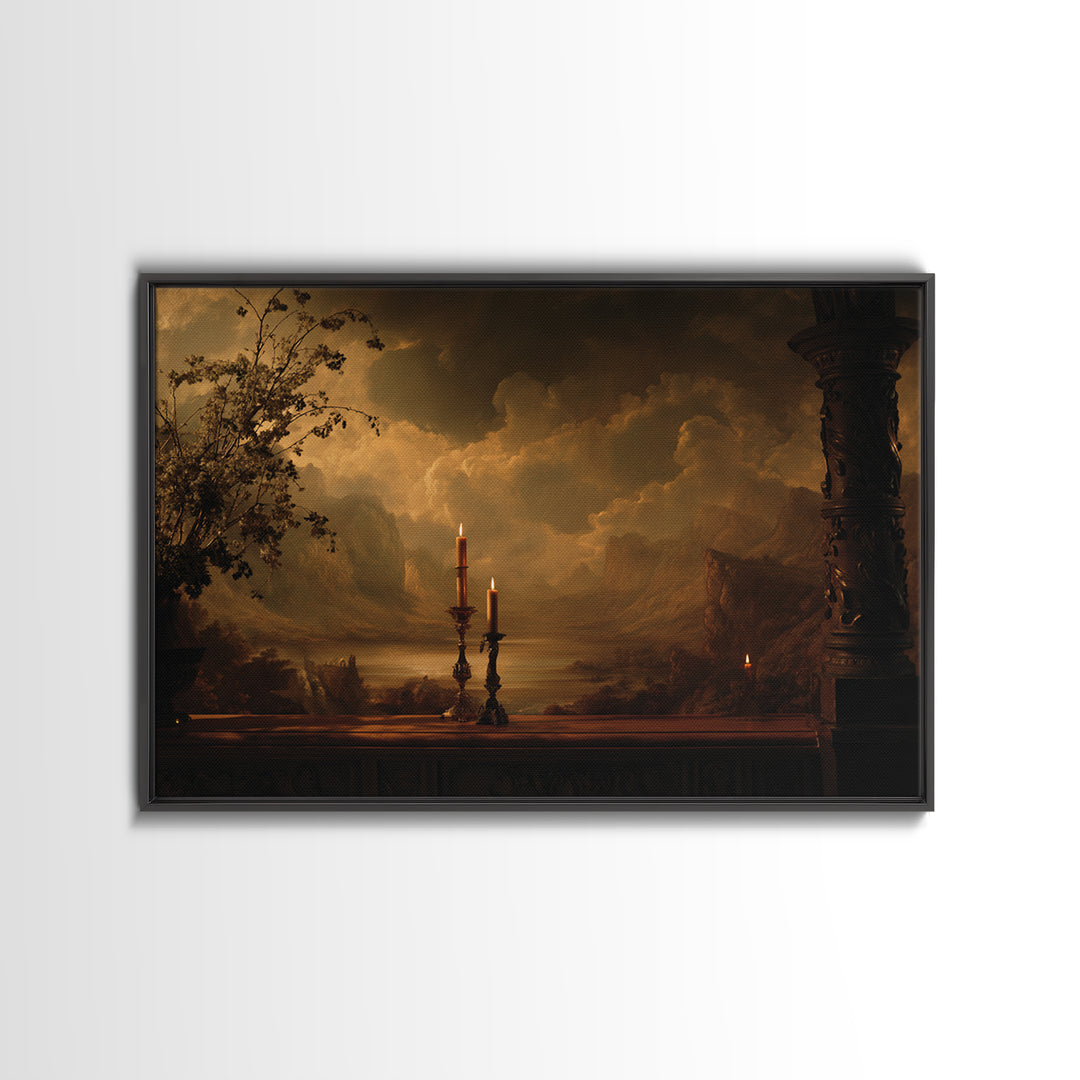 Theatrical Stormy Landscape Framed Canvas Print, Baroque Art, Oil Painting, Living Room Decor, Ornate, Eclectic Wall Art, BAO-3x2-86